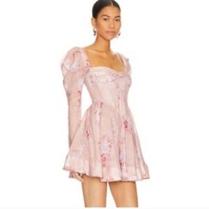 Bardot Evermore Floral Corset Long Sleeve Mini Dress Pink NWT Size Medium